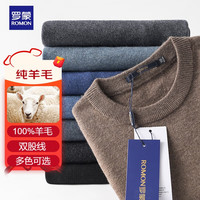 ROMON 罗蒙 纯羊毛衫男秋冬圆领毛衣男士薄款套头打底针织衫男装 花驼 2XL