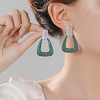 ÖKO 欧美潮款轻奢满钻绿色耳环女小众复古设计耳坠感耳饰 几何绿色满钻耳环