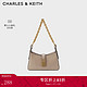  CHARLES & KEITH CHARLES&KEITH质感金属扣链条法棍包单肩斜挎包包女包女士新年礼物CK2-20781463 沙色　
