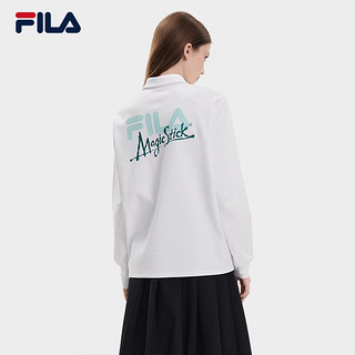 FILA 斐乐女子针织长袖POLO衫简约舒适翻领上衣 标准白-WT 175/92A/XL