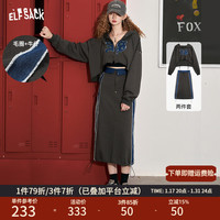 妖精的口袋工装休闲套装女2023秋季新款拼接牛仔卫衣半身裙两件套 复古运动灰 S