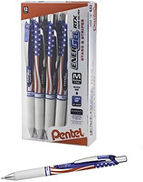 Pentel 派通 EnerGel 可伸缩中性笔 BL77USA-A，0.7毫米金属笔尖，中尖，旗杆，黑色墨水，12支