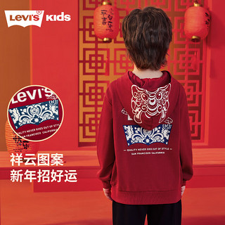 Levi's李维斯童装男女童连帽卫衣24龙年生肖款红色拜年服儿童春秋上衣 辣椒红 160/80