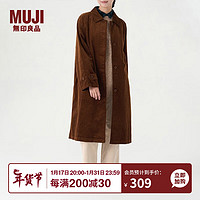 MUJI 無印良品 无印良品（MUJI）女式 木棉混 灯芯绒大衣黑色中长款翻领外套女款秋冬季款 BDE91C3 深棕色 XL(165/92A)