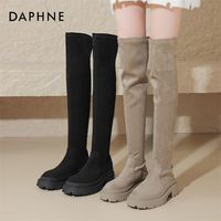 DAPHNE 达芙妮 2023冬过膝长筒靴高筒瘦瘦靴弹力靴女加绒可选