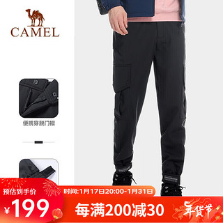 骆驼（CAMEL）【丁真同款】户外软壳裤男防风防水束脚加绒冲锋裤 A0W2WaQ101 黑色 XXXL