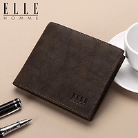 ELLE HOMME男士短款钱包 头层牛皮多功能票夹 时尚横款两折钱夹礼盒装ED282301620咖色 老公