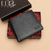 ELLE HOMME男士短款钱包 头层牛皮多功能票夹 时尚横款两折钱夹礼盒装ED282304220黑色 老公