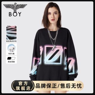 BOYLONDON秋季男女同款渐变字母印花高街酷飒圆领套头卫衣N03008