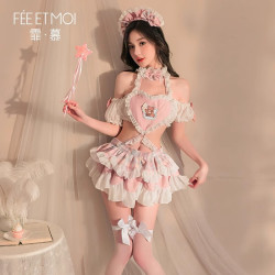 霏慕 Fee et moi Q版情趣魔法女仆套装 （发簪+连衣裙+T裤）