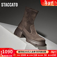 STACCATO 思加图 游牧靴弹力袜靴厚底瘦瘦靴复古短靴女S6323DZ3 原木棕（单里） 36