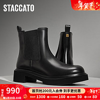 STACCATO 思加图 英伦风切尔西靴烟筒靴短靴粗跟女靴子EGB14DD3 高智黑（单里） 37