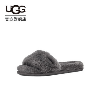 UGG 2023秋季新款女士纯色茸茸舒适平底露趾休闲一字拖鞋 1129670 CHRC 炭灰色 36