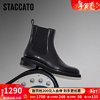 STACCATO 思加图 英伦风切尔西靴短靴粗跟黑色时装靴女靴子S3017DD3 幽光黑（单里） 38