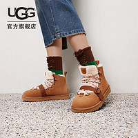 UGG 冬季男女同款休闲舒适系带平底毛茸短靴1153510 CHE | 栗色 36