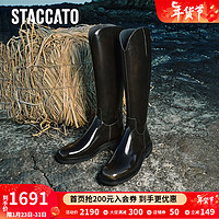 STACCATO 思加图 C大调擦色骑士靴超长靴高筒靴女皮靴ERC02DC3 夜色黑（单里） 37