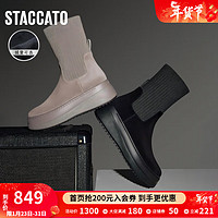 STACCATO 思加图 时尚袜靴弹力靴瘦瘦靴厚底中筒靴女靴子S9930DZ3 气质黑（单里） 37