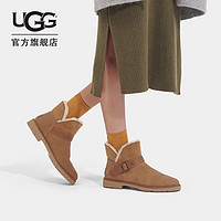 UGG 冬季女士休闲舒适经典平底搭扣款迷你短靴雪地靴 1132993 CHE | 栗色 38