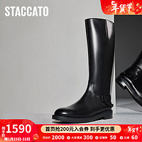 STACCATO 思加图 2023冬季新款英伦风链条骑士靴长靴高筒靴粗跟女皮靴EFF33DG3 机能黑（单里） 34