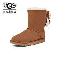 UGG 冬季女士经典靴双蝴蝶结休闲舒适中筒雪地靴 1127131 CHE |  栗色 36