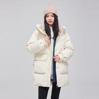 雪中飞 SNOWFLYING 2023秋冬新款简约防风大方连帽大口袋保暖女式中长款羽绒服