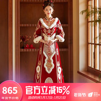 龍曼尼仕秀禾服新娘婚纱毛领结婚礼服中式敬酒服明制婚服 231207 M