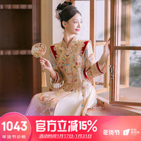 泰勒马丁秀禾服新娘婚纱2024中式嫁衣结婚礼服敬酒服古装龙凤褂出阁服 231226 L