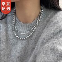 LANSILL可拆分真多麻珍珠项链灰色双层项链轻奢毛衣链新年 B8X609真多麻灰珍珠项链
