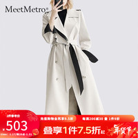 MeetMetro玛依尔女神范收腰风衣外套女2023秋装气质长款大衣 杏色 L