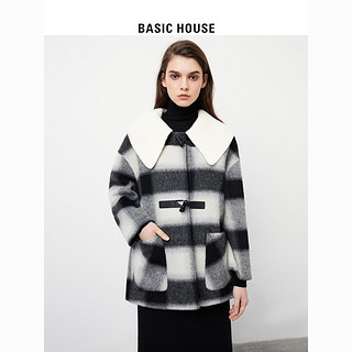 BASICHOUSE 百家好 Basic House/百家好毛呢外套女2023冬季外穿娃娃领减龄格子大衣