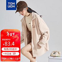 TONLION 唐狮 2023摇粒绒外套女立领开衫宽松上衣 杏米色 L