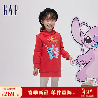 Gap【史迪奇联名】女幼童春季2024抓绒卫衣裙847191连衣裙 红色 90cm(1-2岁) 亚洲尺码