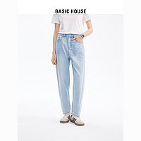 BASICHOUSE 百家好 Basic House/百家好牛仔裤女夏季新款高腰直筒宽松显瘦破洞裤子女