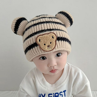 南极人南极人秋冬韩版儿童针织帽男女宝宝毛线帽卷边保暖婴儿帽子 卡其色 0-3岁