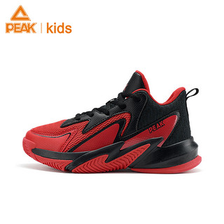 匹克童鞋儿童篮球鞋防滑橡胶底系带网面中大童运动鞋 大红 34