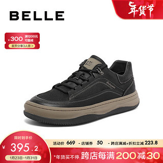 BeLLE 百丽 复古潮搭休闲鞋男2023秋季新商场同款舒适厚底板鞋8BW01CM3 黑色 41