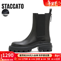 STACCATO 思加图 冬季新款甜酷粗跟切尔西靴烟筒靴女中靴D1531DZ3 黑色（绒里） 37
