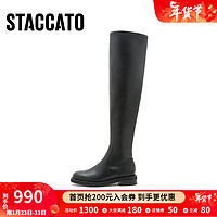 STACCATO 思加图 冬季新款过膝靴超长靴时装靴女皮靴EFF13DC2 黑色（单里） 36