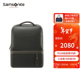 Samsonite 新秀丽 多功能双肩包时尚商务背包电脑包牛皮男包 BC9*101 黑色