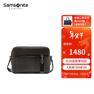 Samsonite 新秀丽 斜挎包2023男士商务通勤包大容量单肩包 BC9 黑色/咖色