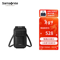 Samsonite 新秀丽 手机包2023新款 牛皮革暗纹丝印男士斜挎包单肩包TK6 暗纹黑色TK6*09008