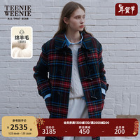 Teenie Weenie小熊秋冬学院风绵羊毛混纺毛呢格纹大衣中长款女 撞色 165/M