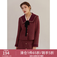 独束大码女装小香风短款外套女冬装胖mm气质显瘦毛呢大衣 枣红 XL
