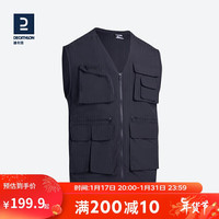 迪卡侬夏季户外休闲马甲男摄影多口袋透气记者登山薄款FOR1黑色M4036007