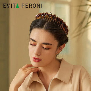 依慧达（Evita Peroni ）皇冠发箍女珍珠水晶仙气公主风头箍复古法式压发发饰 女 棕色-新