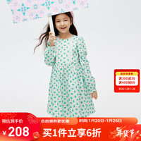 安奈儿（Annil）童装女童连衣裙2024春装清新印花纯棉裙子 白调花 160