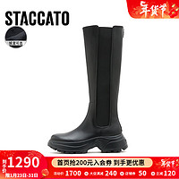 STACCATO 思加图 冬季新款甜酷骑士靴长筒靴高筒靴女皮靴EFU09DG2 黑色（单里） 38