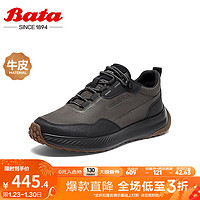 Bata 拔佳 休闲鞋男2023冬季商场新款厚底牛皮通勤舒适运动鞋EAM63DM3 灰/黑 39