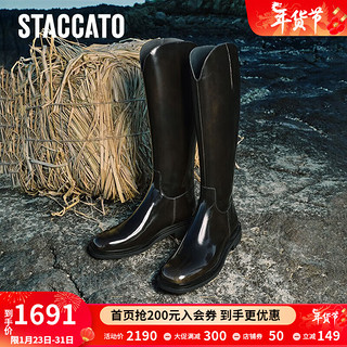 STACCATO 思加图 C大调擦色骑士靴超长靴高筒靴女皮靴ERC02DC3 原木棕（绒里） 39