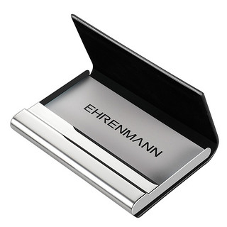 EHRENMANN商务牛皮名片夹男士女士大容量名片盒卡包真皮卡片盒   黑色